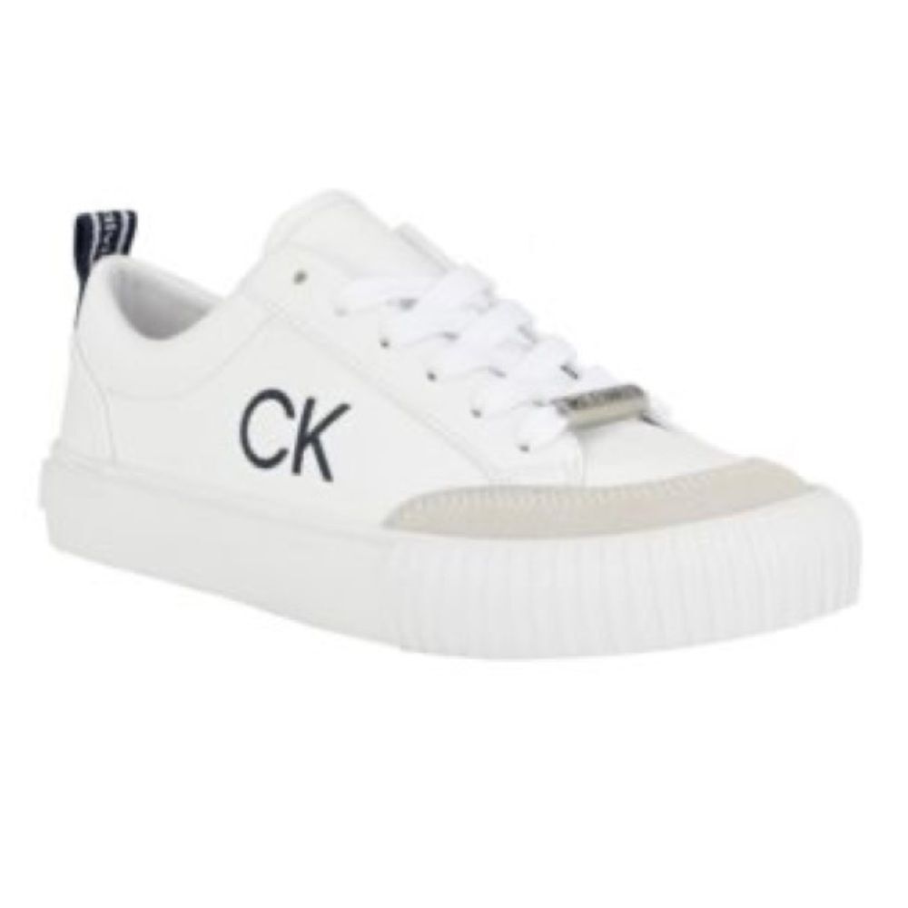 CK White/Navy Calvin Klein Women's Round Toe Lace-up Casual Sneakers Sz 10